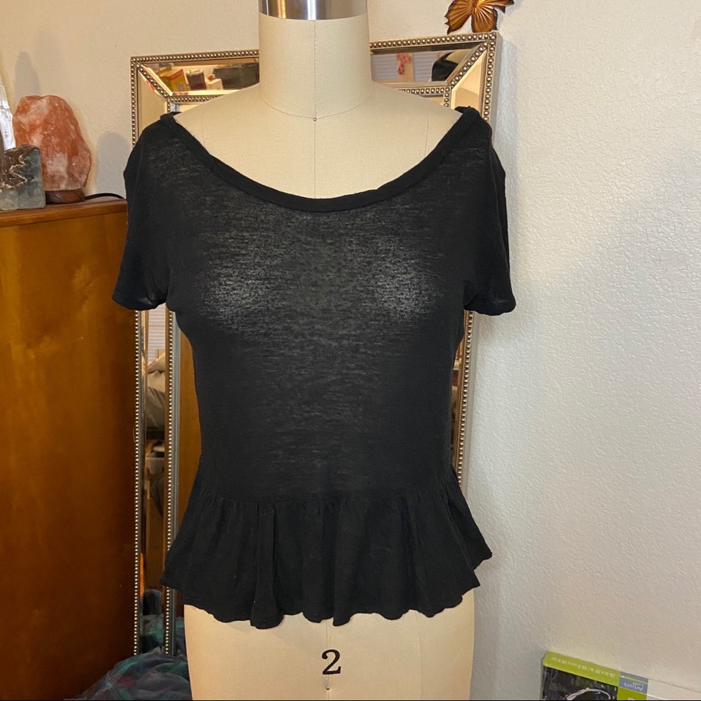 LUSH sheer black peplum top